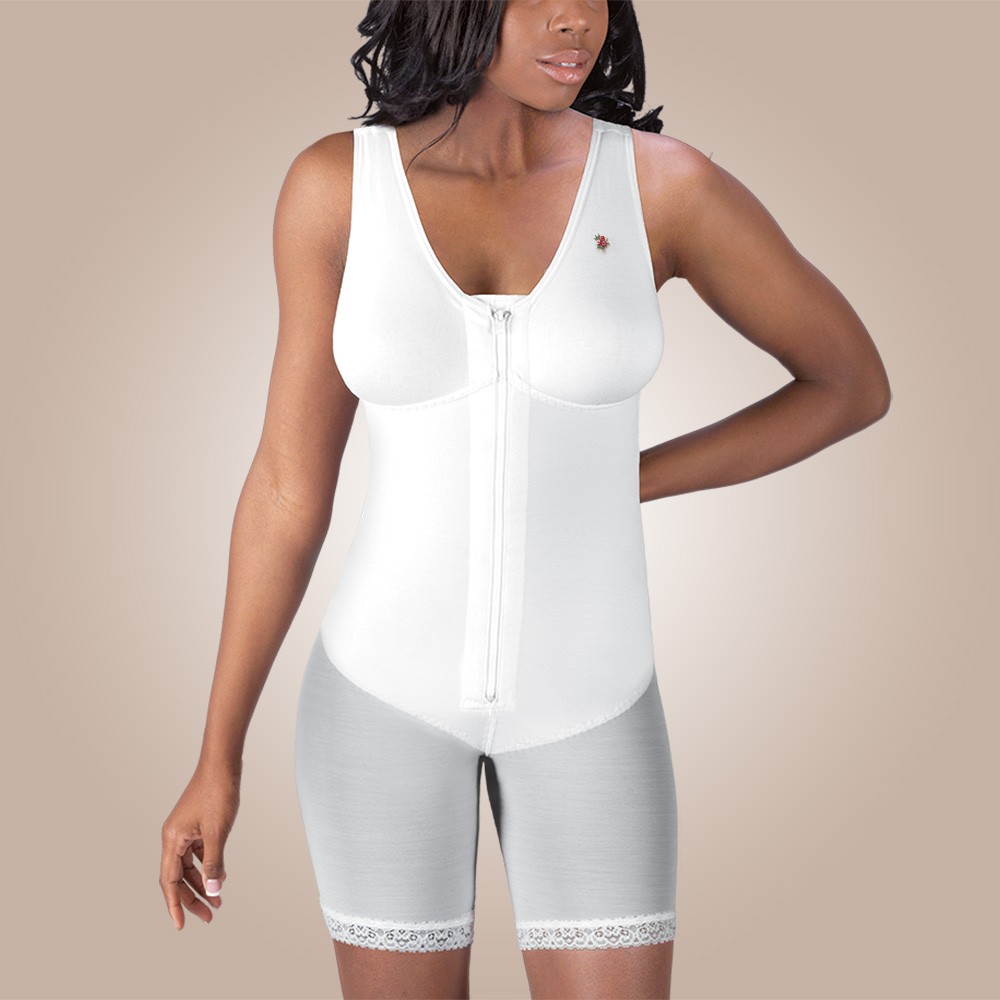 Mid-Thigh Molded Buttocks High-Back Girdle with Bra, Zippered